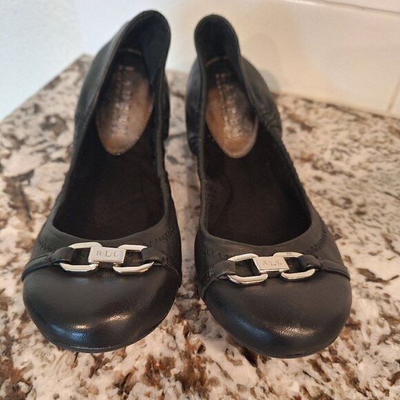 Black Ralph Lauren Leather  flats size 7B - Picture 1 of 7